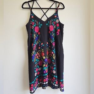 Xhilaration Black Floral Strappy Dress Size M